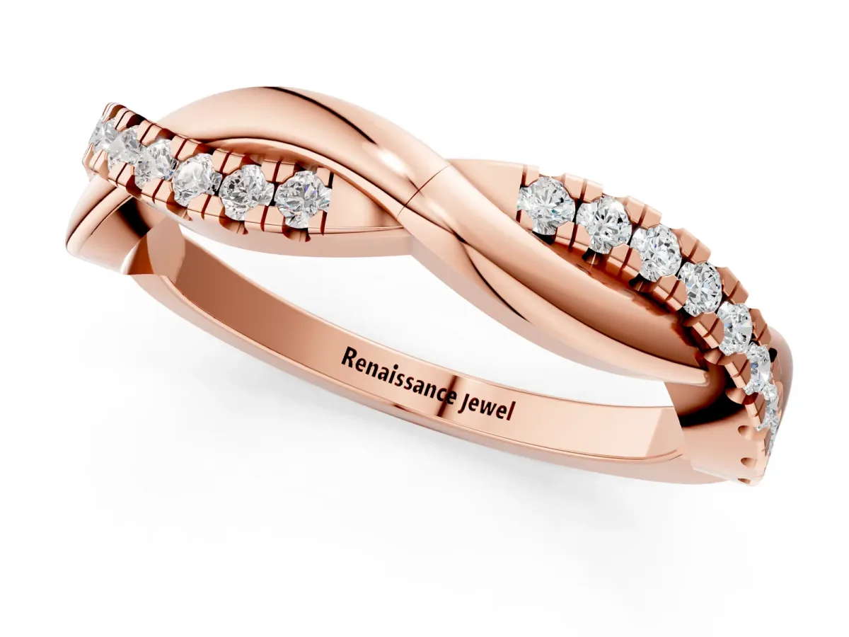 Round Diamond Twisted Infinity Band with Prong Setting Rose gold