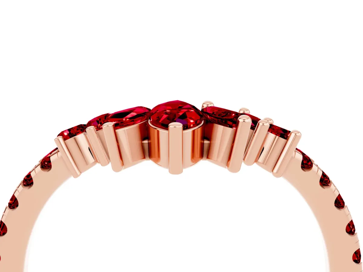 Chevron Marquise and Round Ruby Open Band with Prong Setting Rose gold