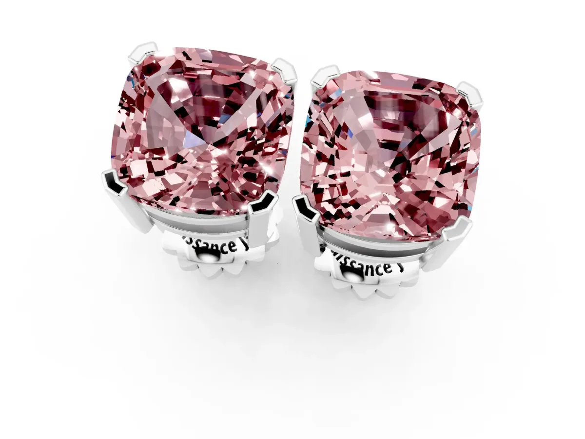 Cushion Cut Morganite Stud Earrings Silver