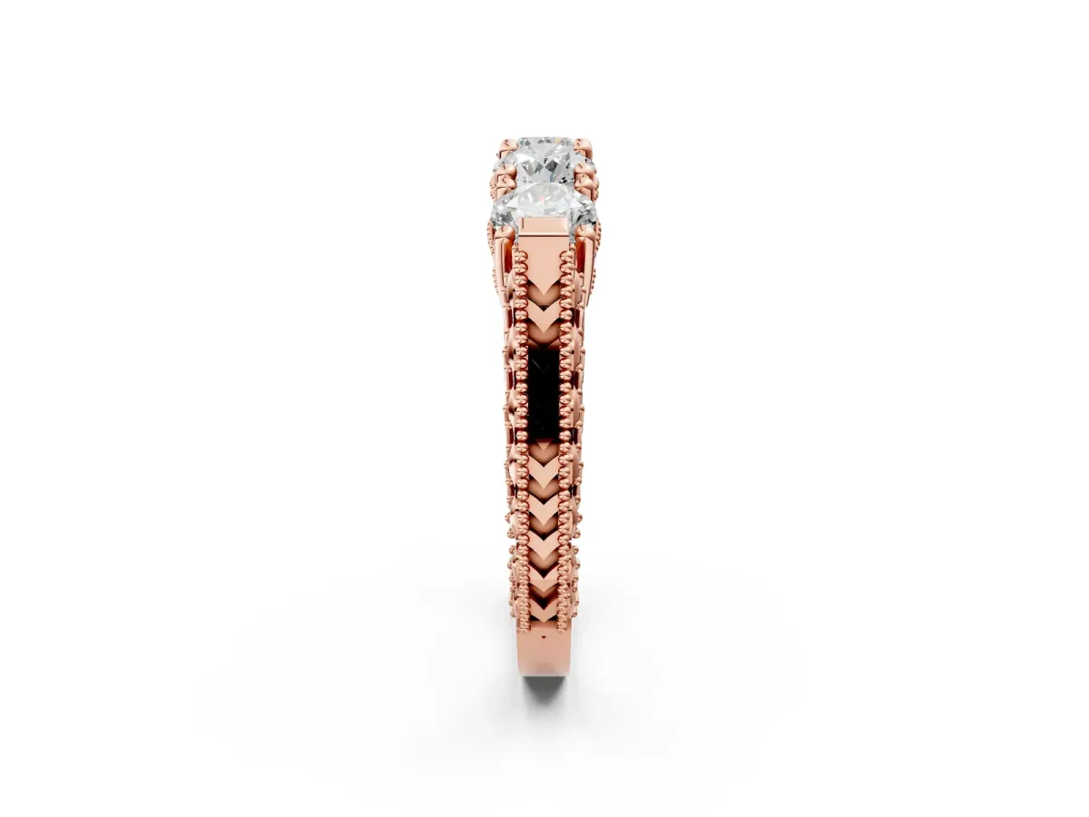 Five-Stone Round Diamond Shared Prong Milgrain Band Rose gold