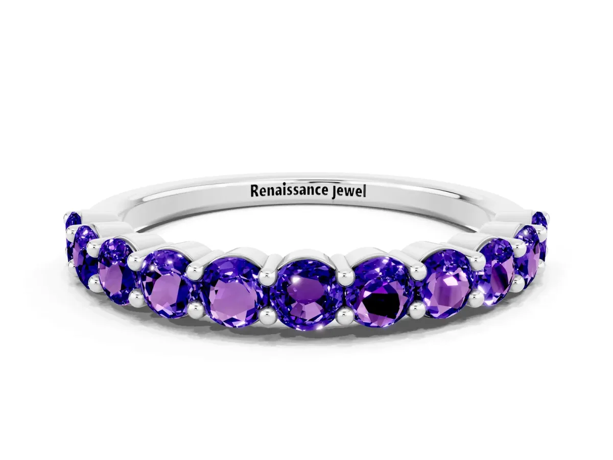 Round Tanzanite Half Eternity Band with Prong Setting Silver