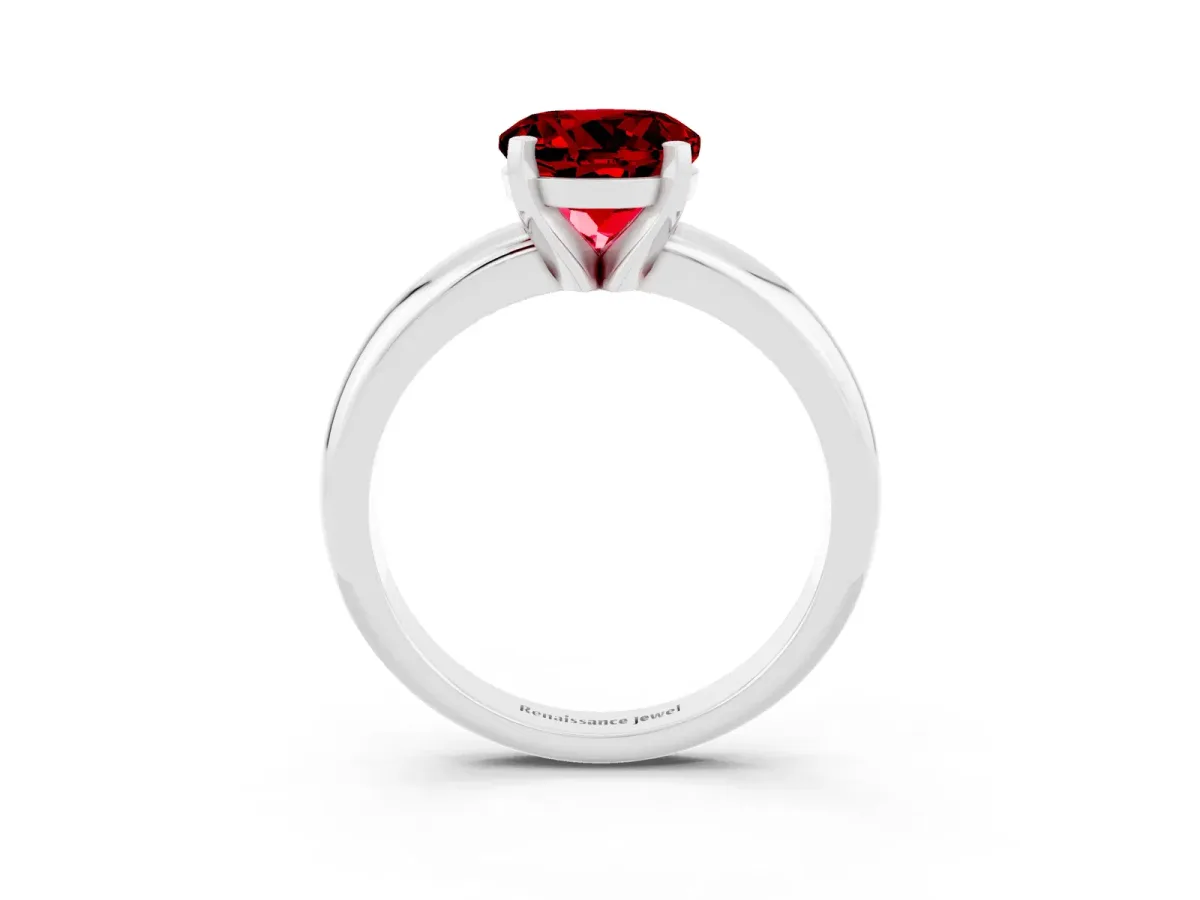Round Cut Ruby Solitaire Engagement Ring with Round Band and Four-Prong Setting Platinum