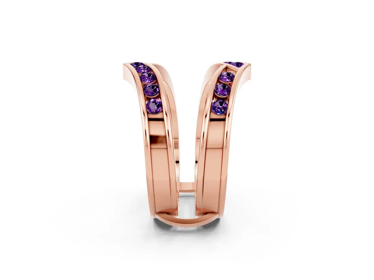 Round Amethyst Channel-Set Chevron Band Rose gold