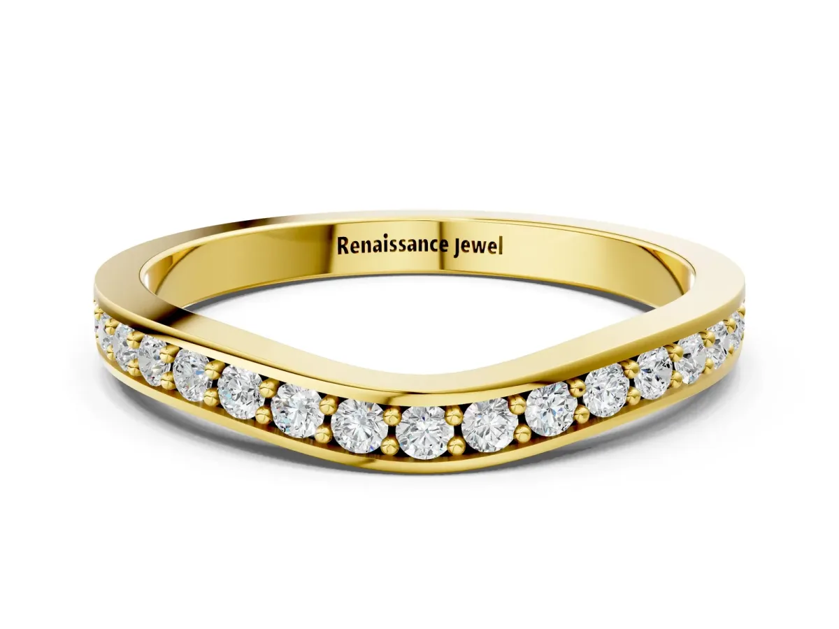 Diamond Pavé Round Cut Curved Band with Channel Setting Yellow gold
