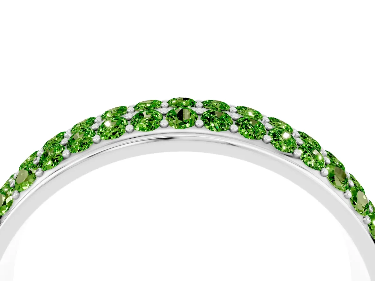 Three-Row Round Peridot Eternity Band with Shared Prong Setting Platinum