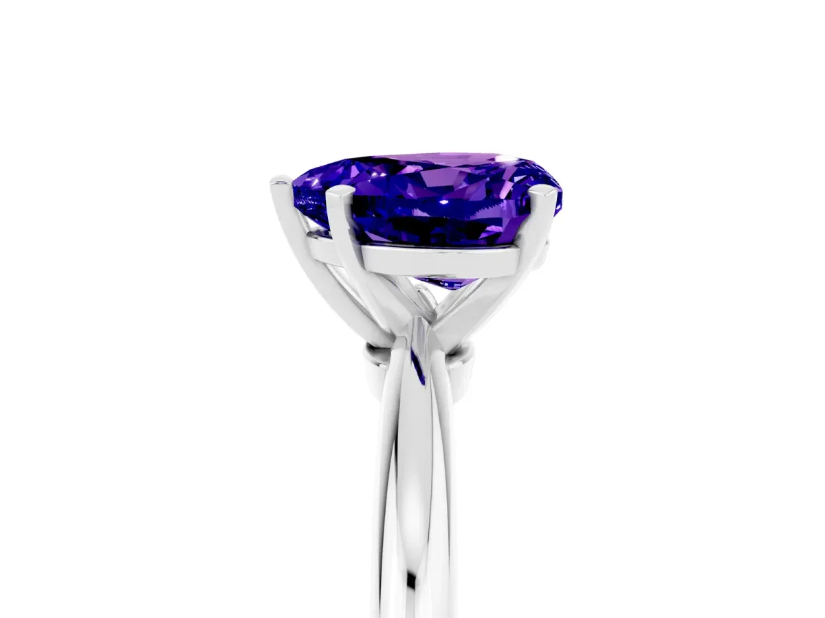 Heart Cut Tanzanite Solitaire Ring with Six-Prong Setting and Classic Band Silver