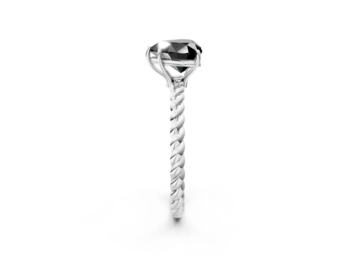Fancy Black Heart Cut Solitaire Twisted Band 4-Prong Ring Platinum
