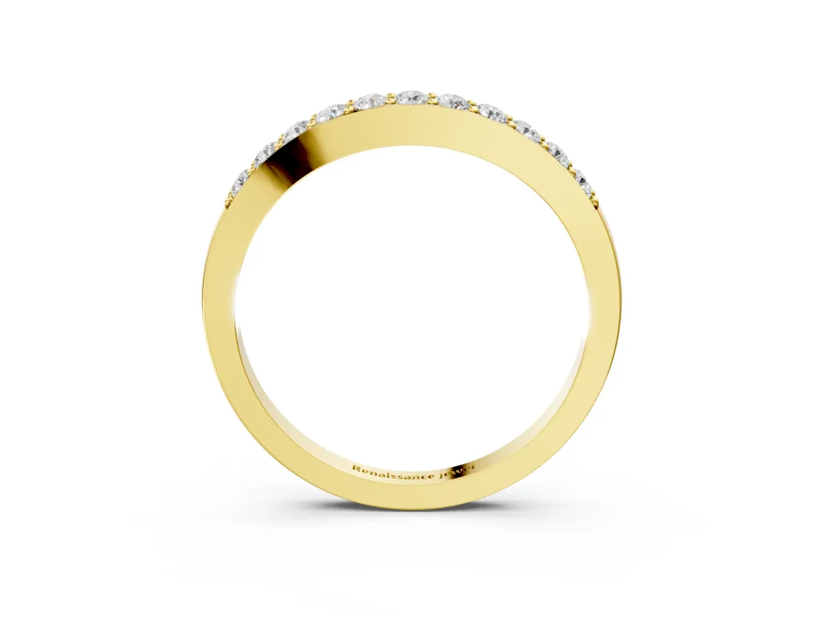 Round Diamond Curved Wedding Band with Channel Setting Yellow gold