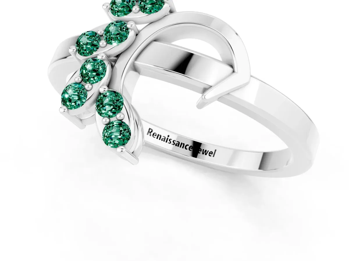 Marquise Green Sapphire Cluster Bypass Ring with Prong Setting White gold