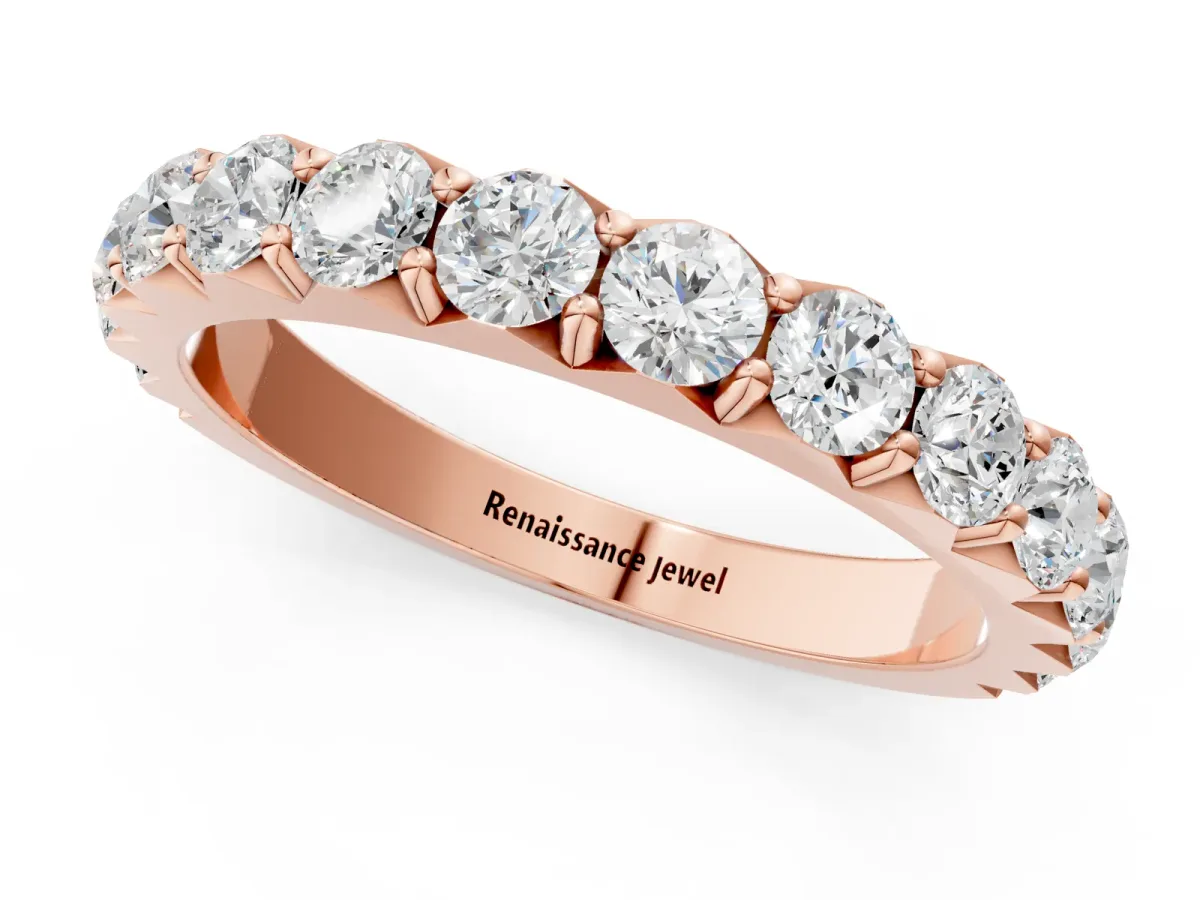 Round Diamond Half Eternity Band with Classic Prong Setting Rose gold