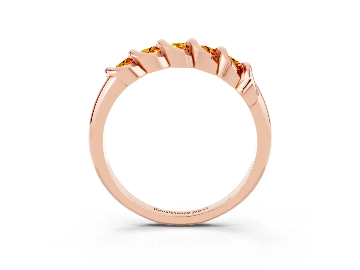 Round Citrine Eternity Band with Twist Prong Setting Rose gold
