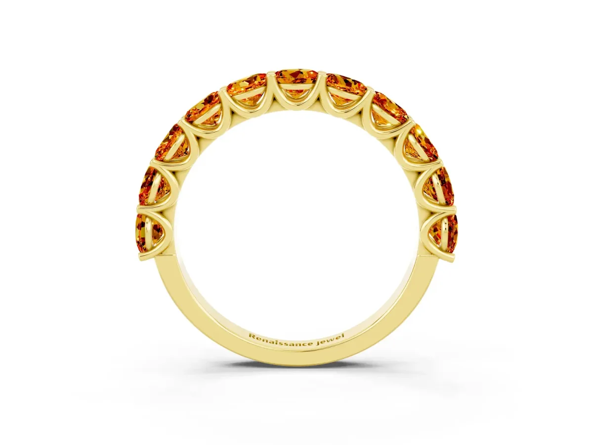Round Citrine Shared Prong Eternity Band Yellow gold