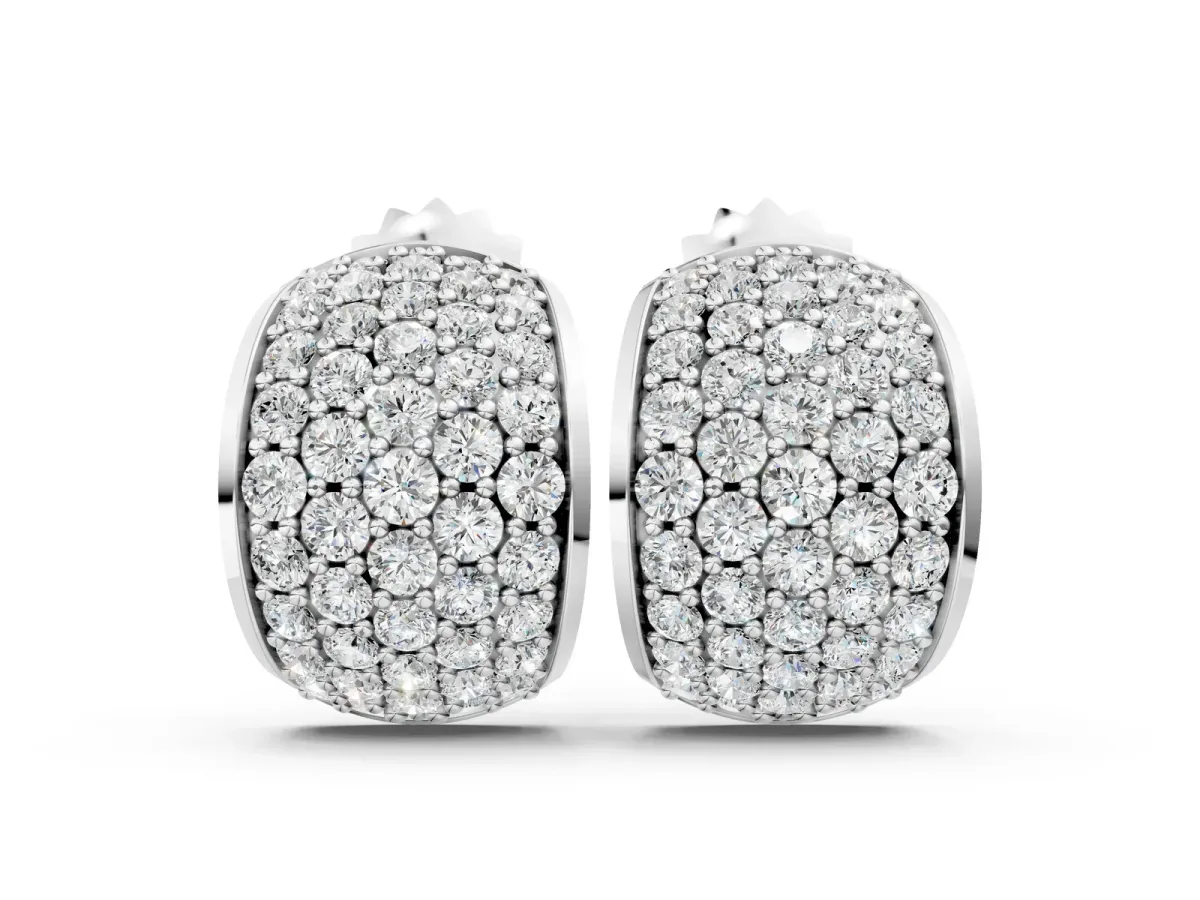 Pavé Round Diamond Huggie Earrings with Prong Setting Silver