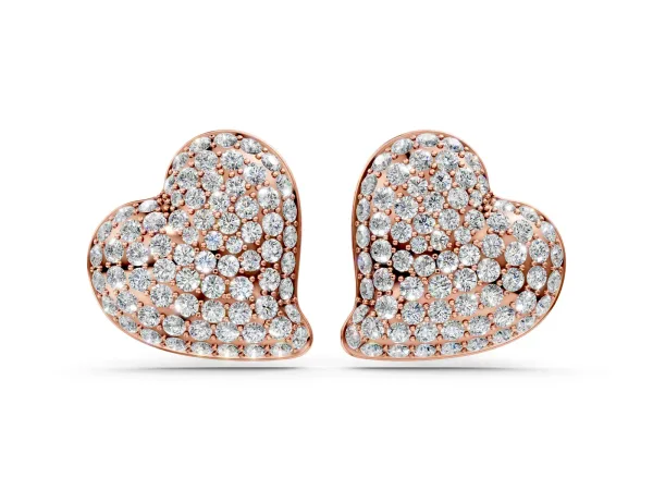 Round Diamond Heart Pavé Stud Earrings Rose gold