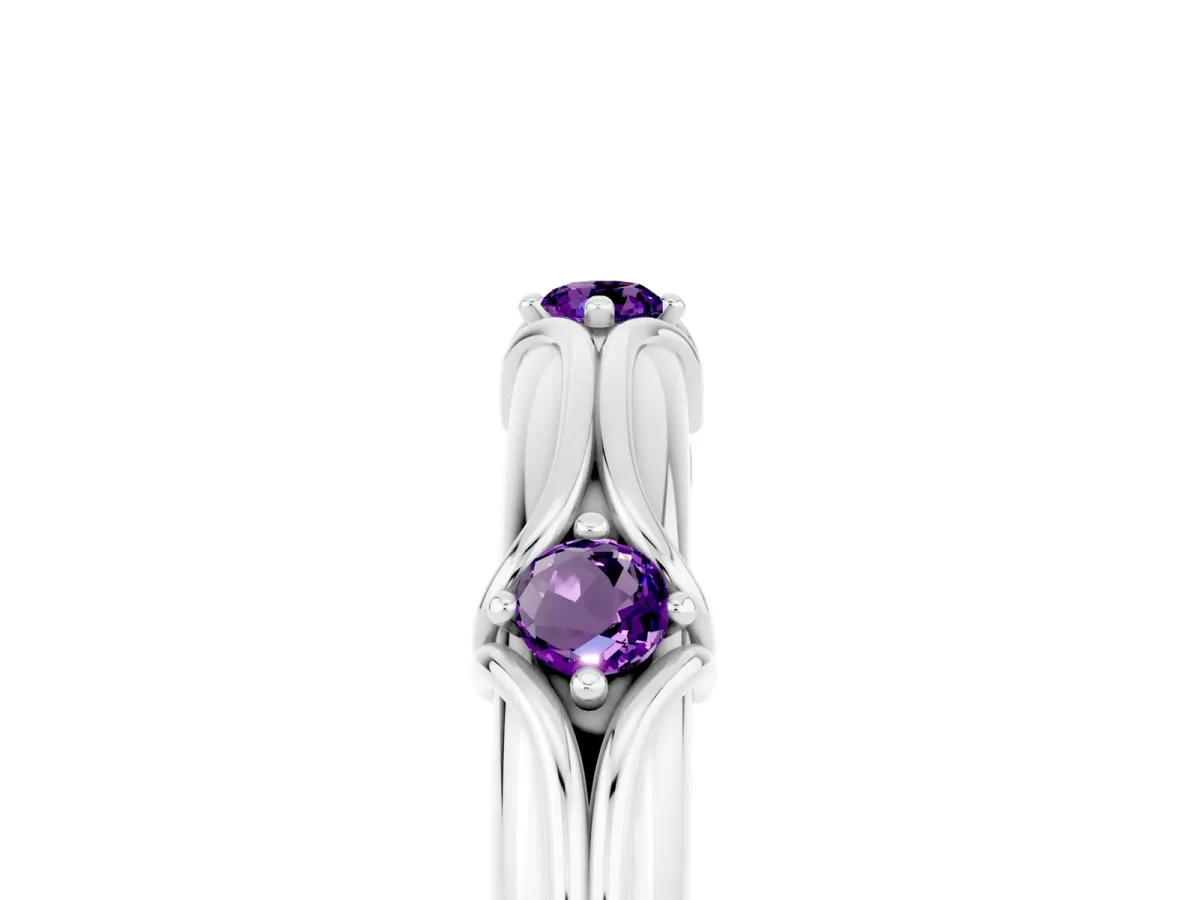 Round Amethyst Prong Set Milgrain Eternity Band Platinum