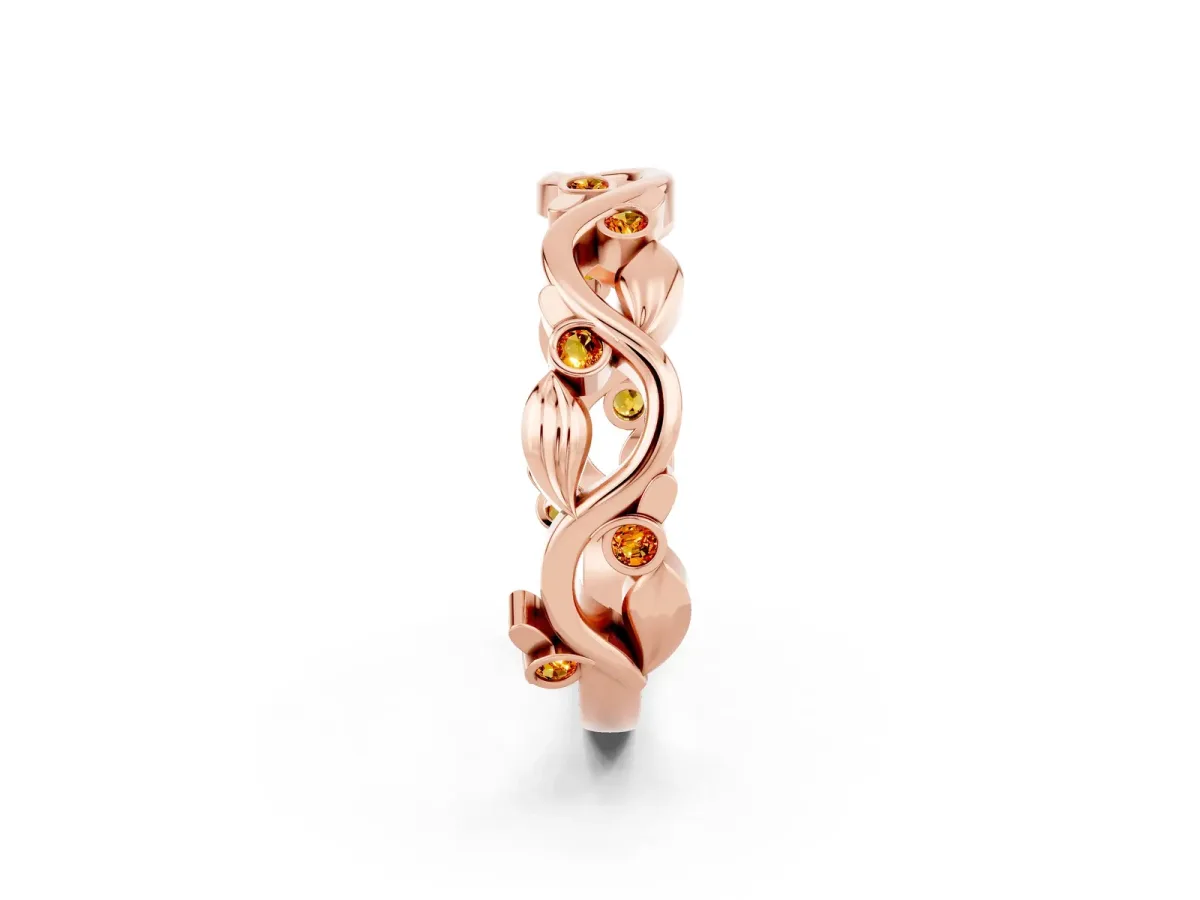 Round Citrine Leaf Eternity Band with Bezel Setting Rose gold
