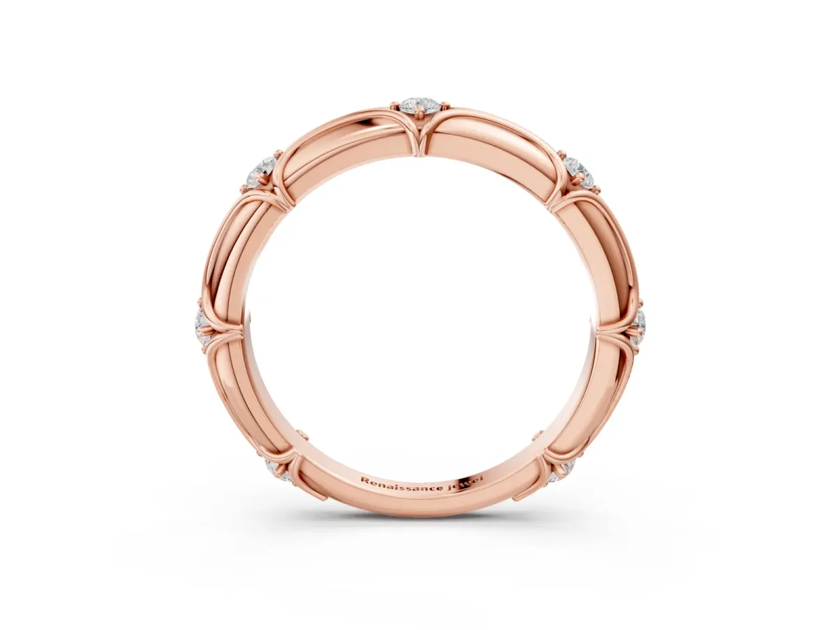 Round Diamond Prong Set Milgrain Eternity Band Rose gold