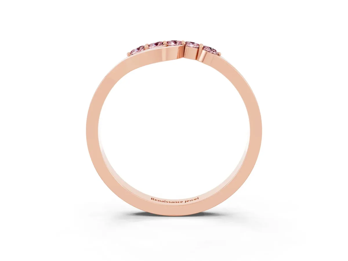 Five-Stone Round Morganite Crossover Band with Prong Setting Rose gold