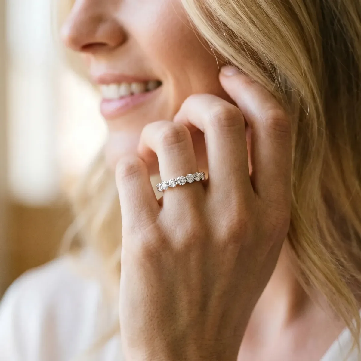 Round Diamond Eternity Band with Shared Prong Setting Platinum