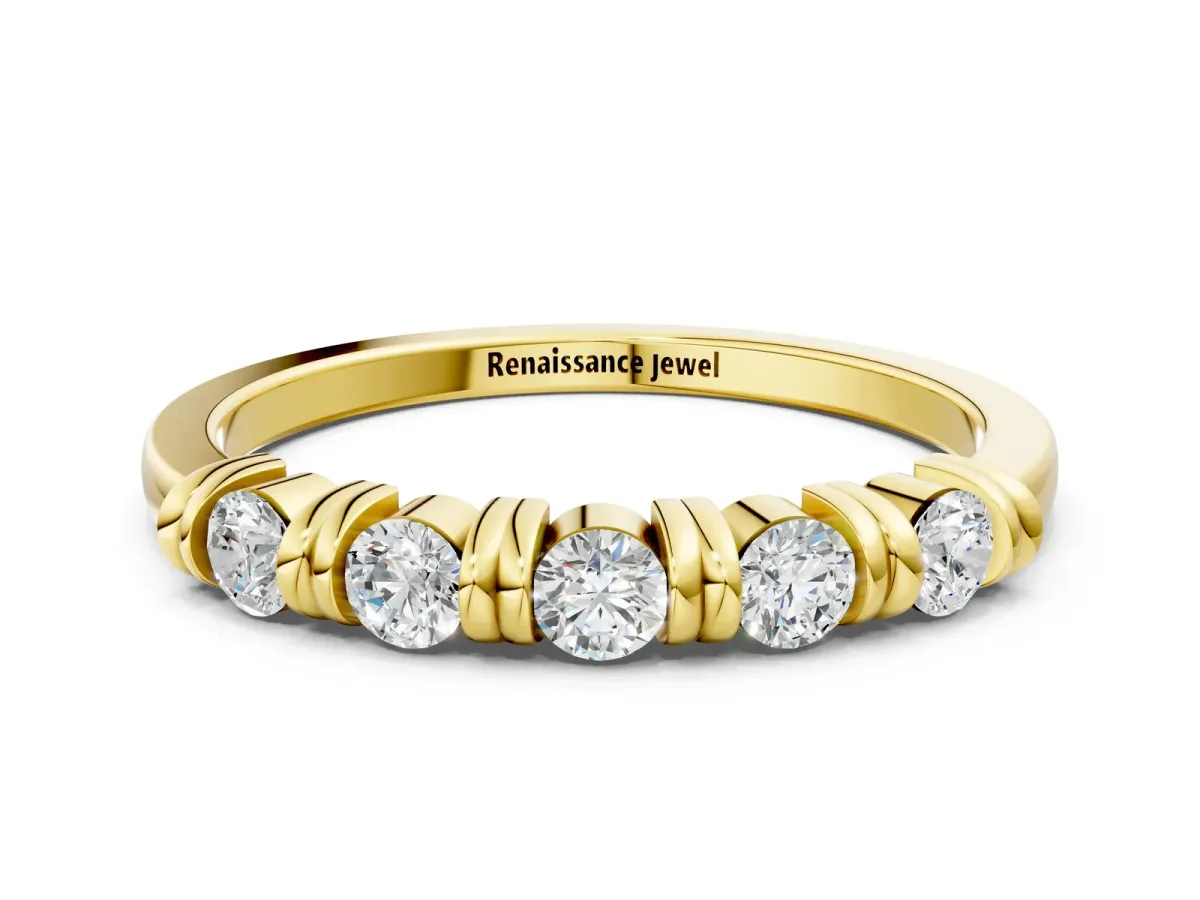 Bezel-Set Round Diamond Half-Eternity Band Yellow gold