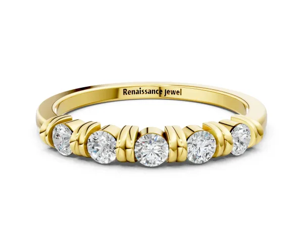 Bezel-Set Round Diamond Half-Eternity Band Yellow gold