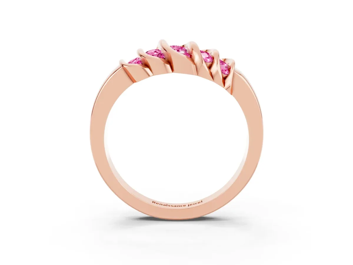 Round Pink Sapphire Multi-Row Crossover Band Rose gold