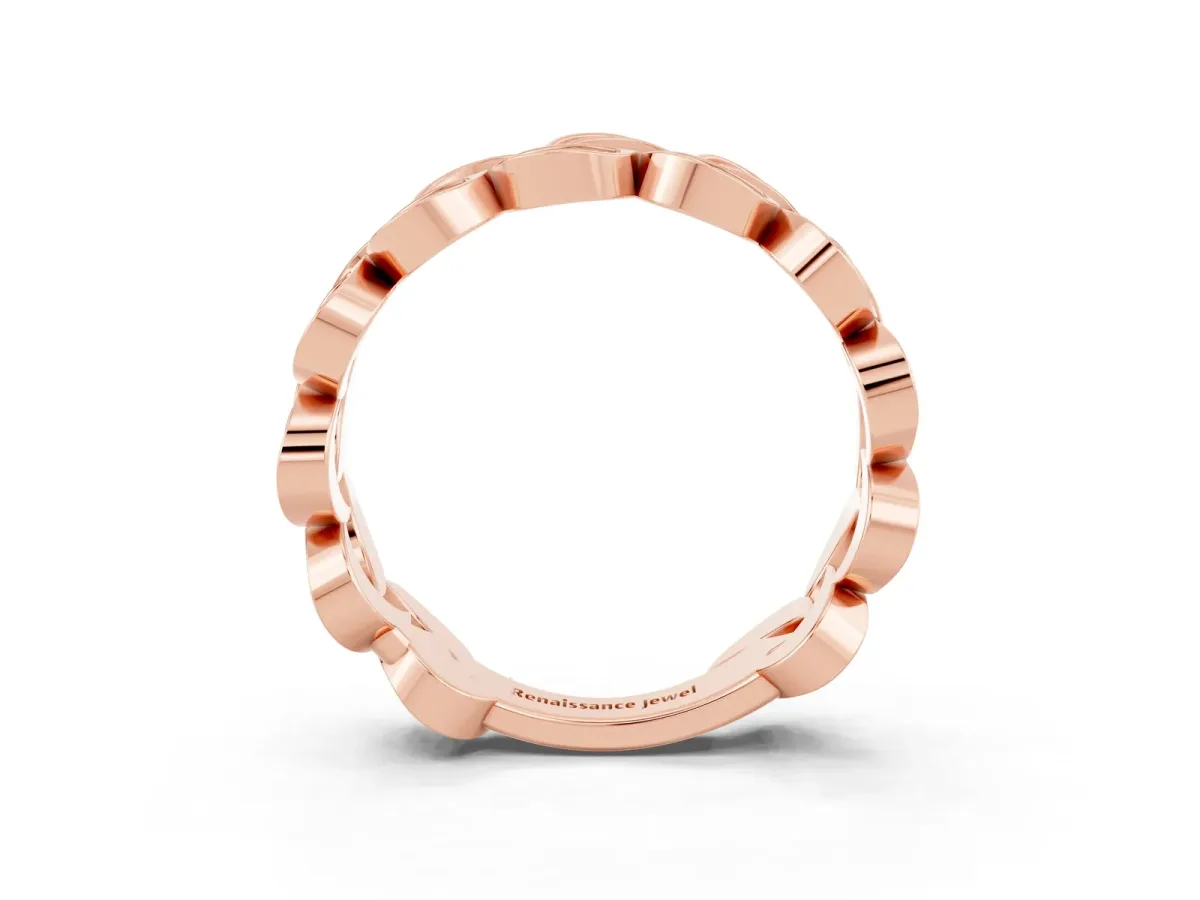 Pavé Round Peridot Interlocking Eternity Band with Bezel Prong Setting Rose gold