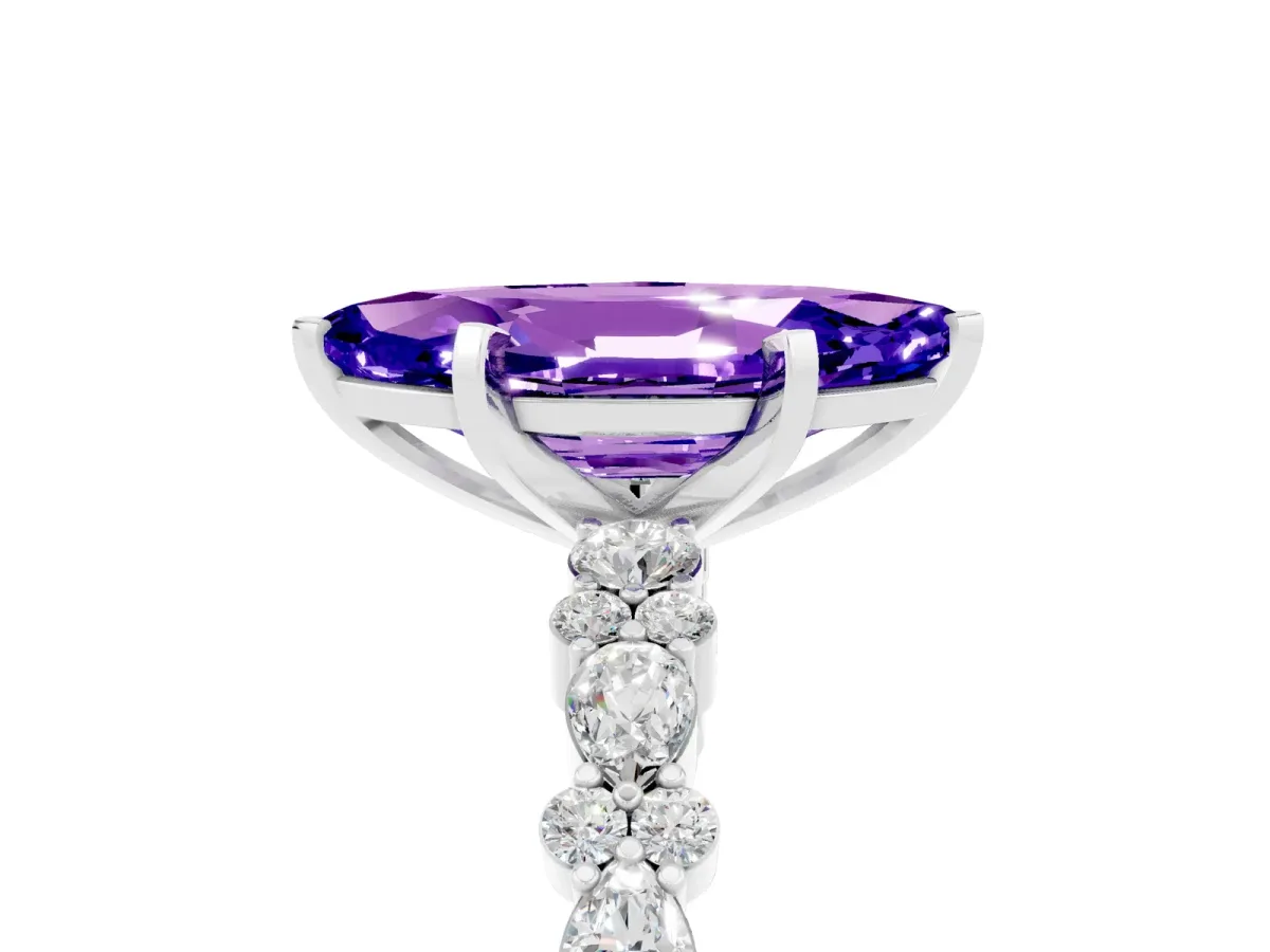 Marquise Cut Tanzanite Side Stone Solitaire Ring with Round and Four-Prong Setting Platinum