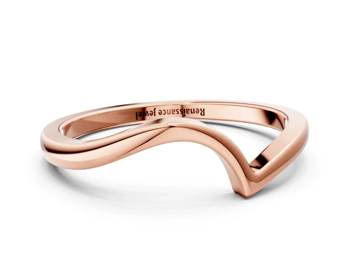 Curved Solitaire Band with Round Stone Setting Rose gold