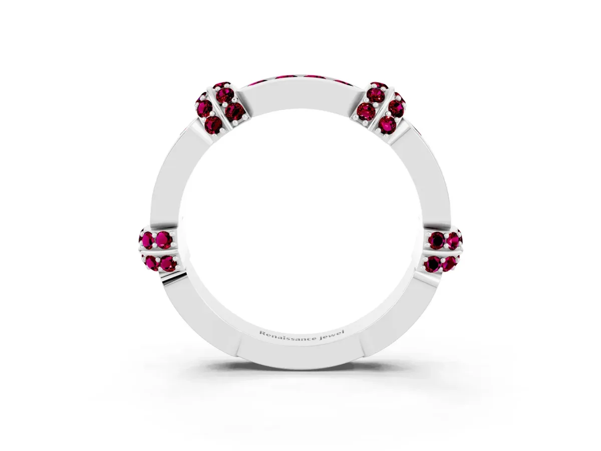 Pavé Round Garnet Link Band with Bezel Setting Platinum