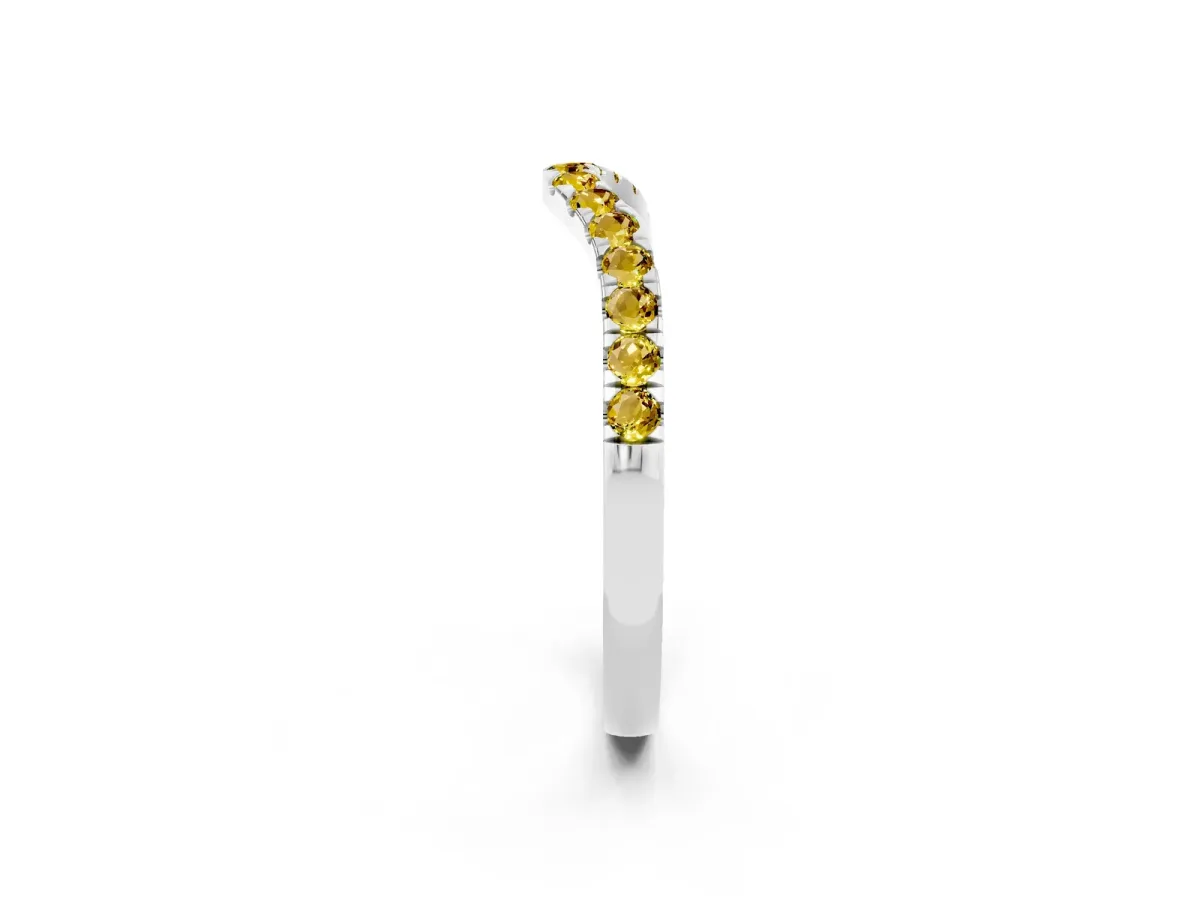 Curved Pavé Round Yellow Sapphire Wedding Band with Shared Prong Setting Platinum