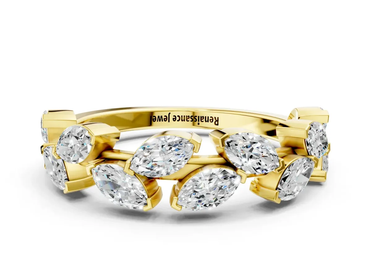 Marquise Diamond Eternity Band with Shared Prong Setting Yellow gold