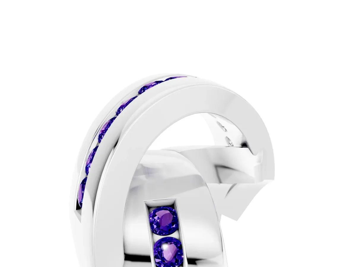 Pavé Round Tanzanite Crossover Band with Channel Setting Platinum