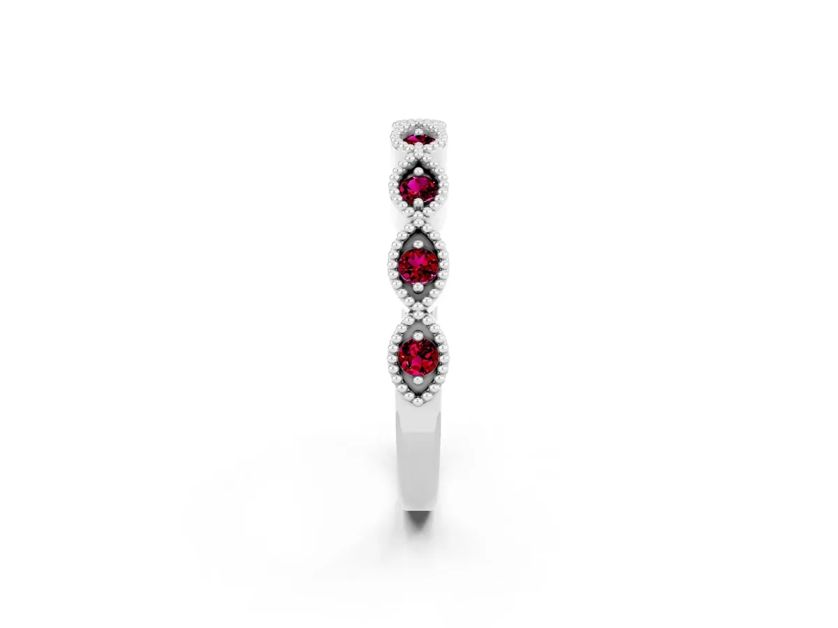 Milgrain Marquise Garnet Half Eternity Band with Bezel Setting Platinum