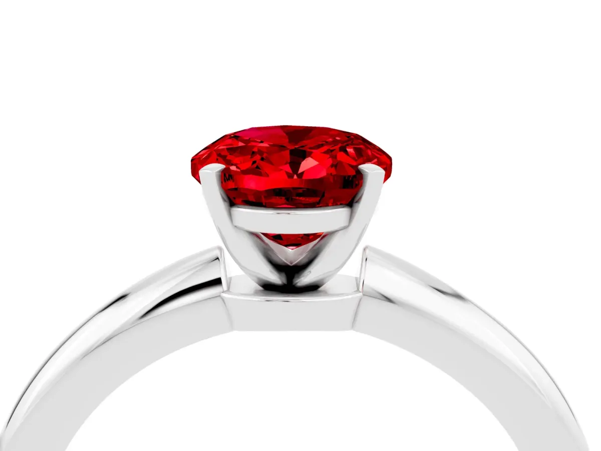 Oval Cut Ruby Solitaire Ring with Six-Prong Setting and Classic Band White gold