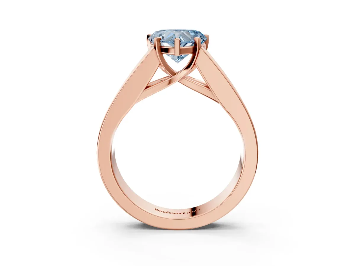 Fancy Blue Heart Cut Cut Channel Set Solitaire Ring with Four-Prong Setting Rose gold