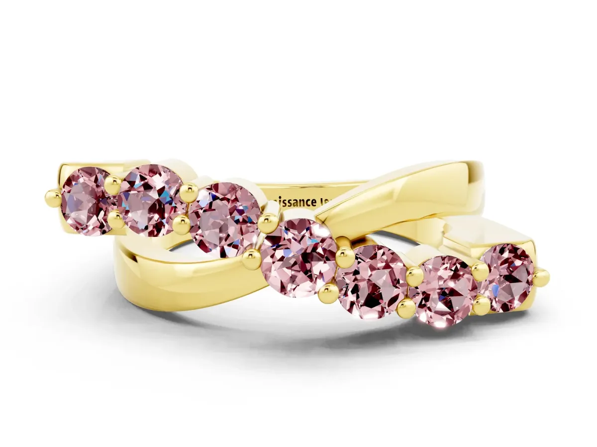 Round Morganite Prong-Set Crossover Band Yellow gold
