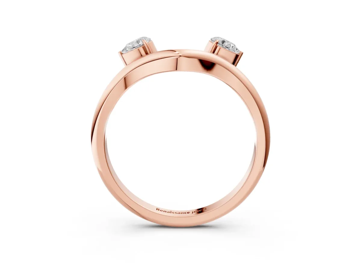 Pear Cut Diamond Two-Stone Open Band Ring with Prong Setting Rose gold