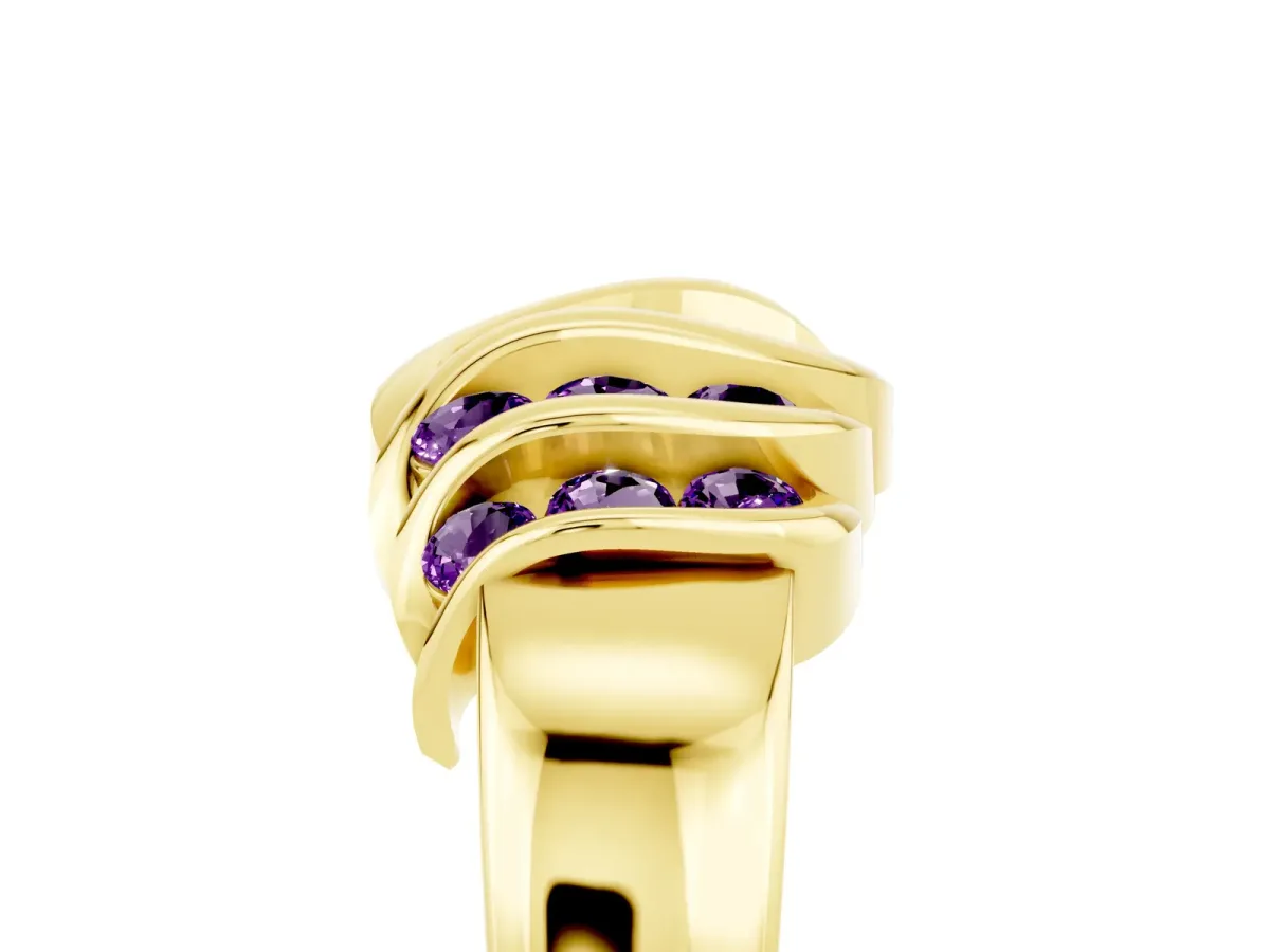 Round Amethyst Multi-Row Crossover Band Yellow gold