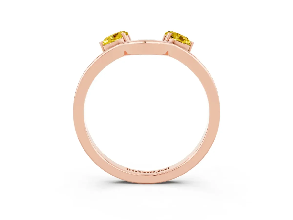 Dual Round Yellow Sapphire Open Band Ring with Prong Setting Rose gold