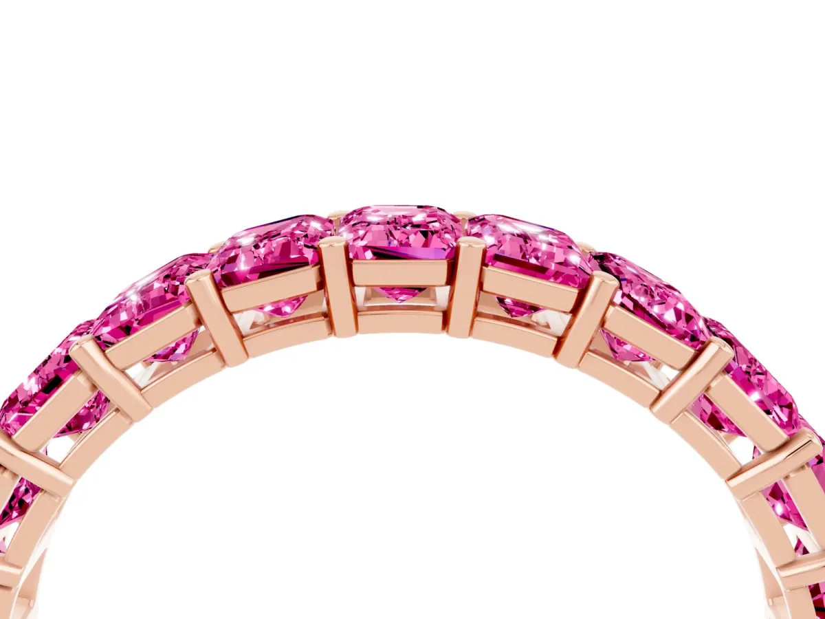 Emerald Cut Pink Sapphire Eternity Band with Shared Prong Setting Rose gold