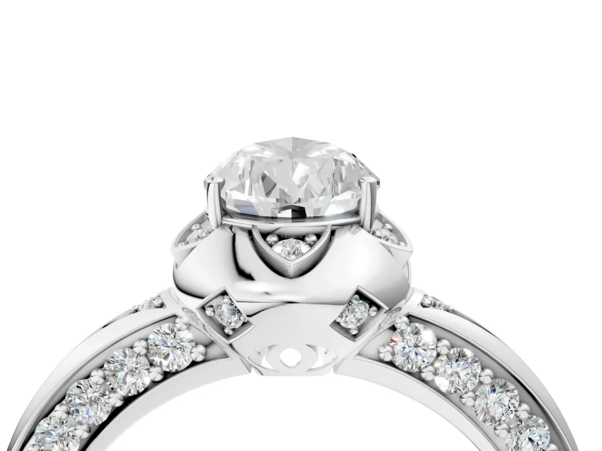 Pear Cut Halo Split Shank Pave Diamond Ring with Petal Prong Setting Platinum