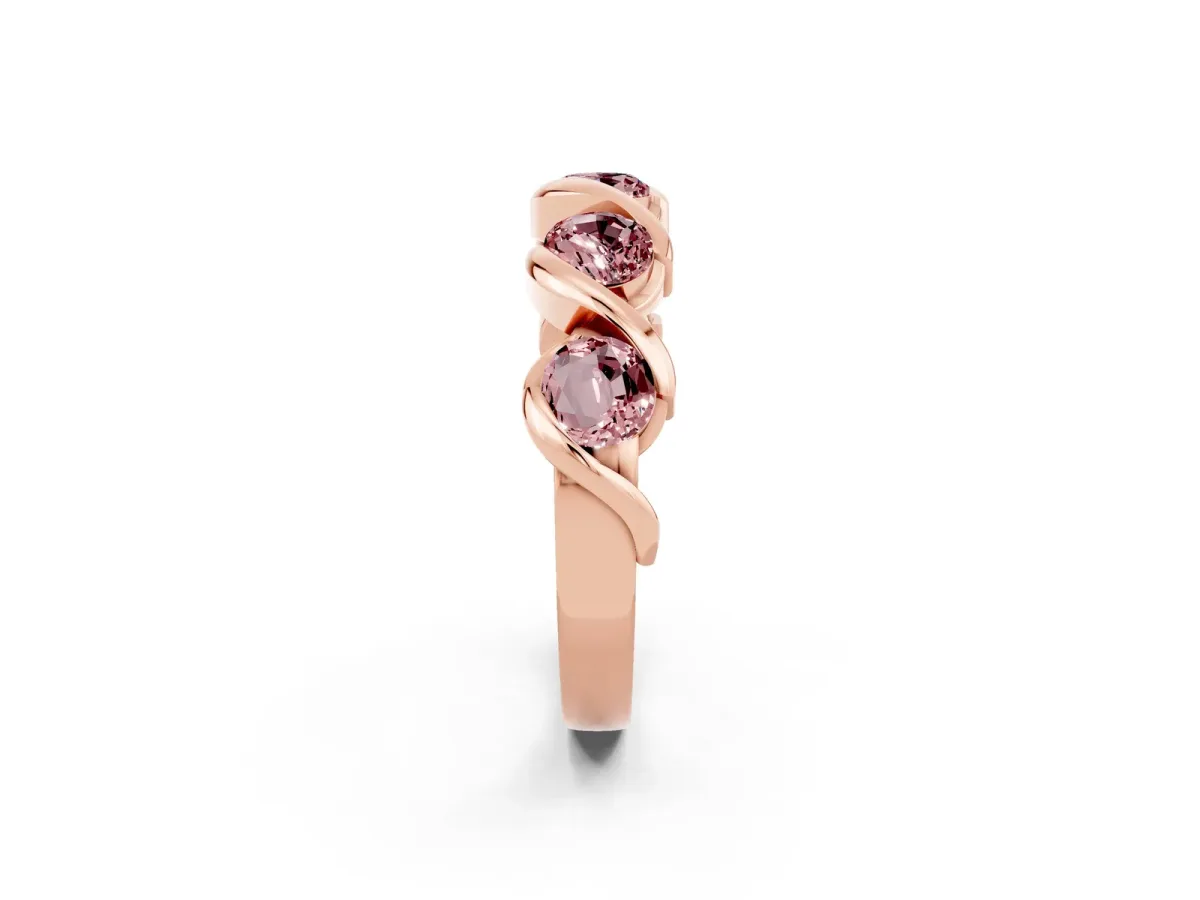 Round Morganite Wave Band with Channel Setting and Shared Prongs Rose gold