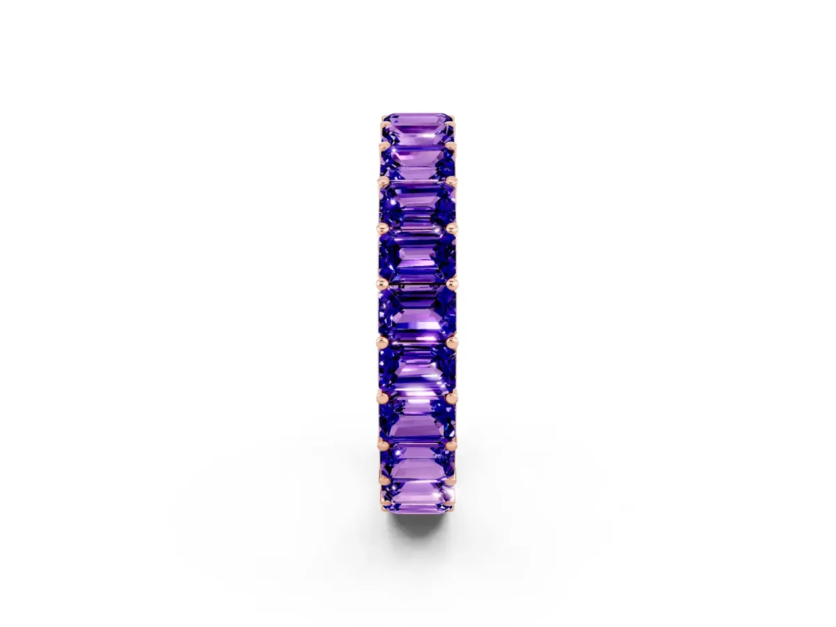 Emerald Cut Tanzanite Eternity Band with Shared Prong Setting Rose gold