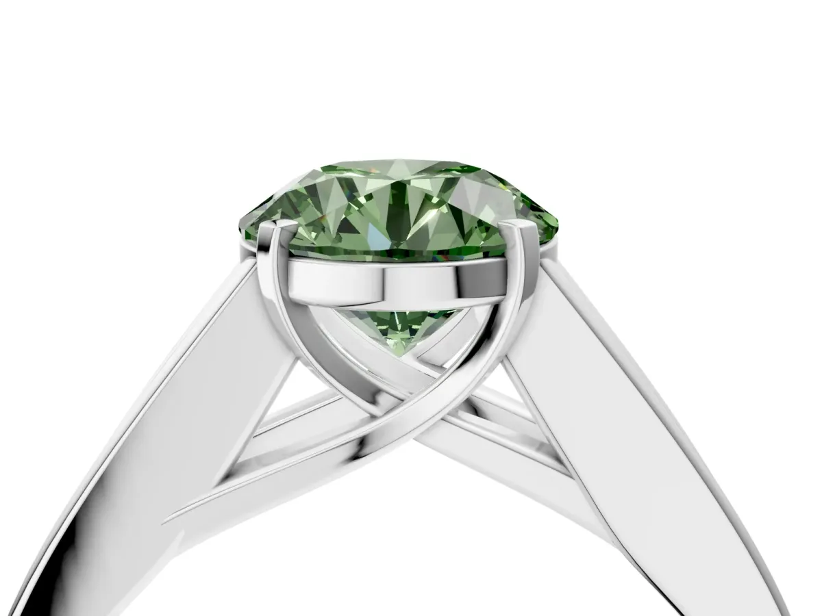 Fancy Green Round Cut Cut Channel Set Solitaire Ring with Four-Prong Setting Silver