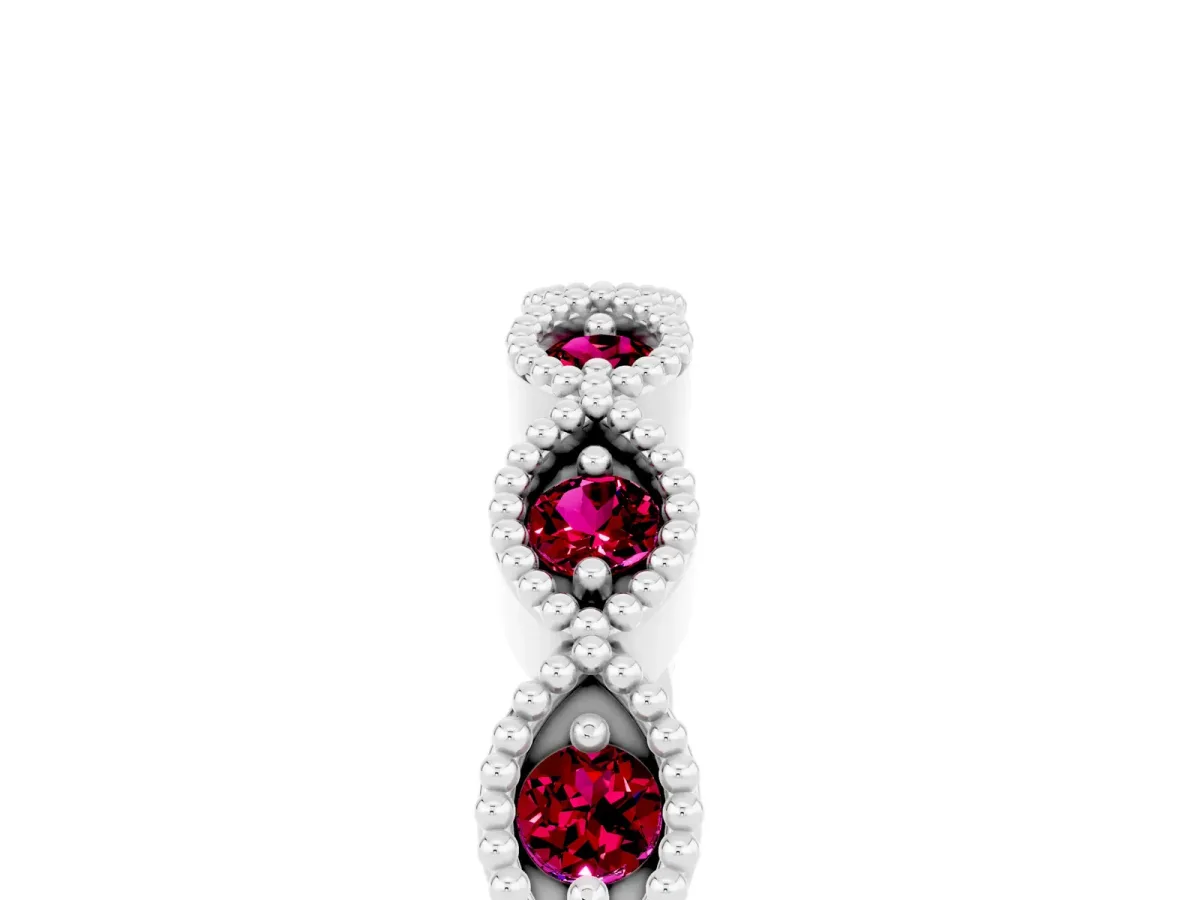 Milgrain Marquise Garnet Half Eternity Band with Bezel Setting Platinum