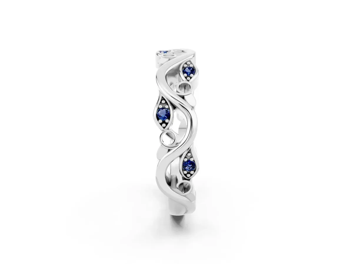 Marquise Blue Sapphire Vine Eternity Band with Bezel Setting White gold