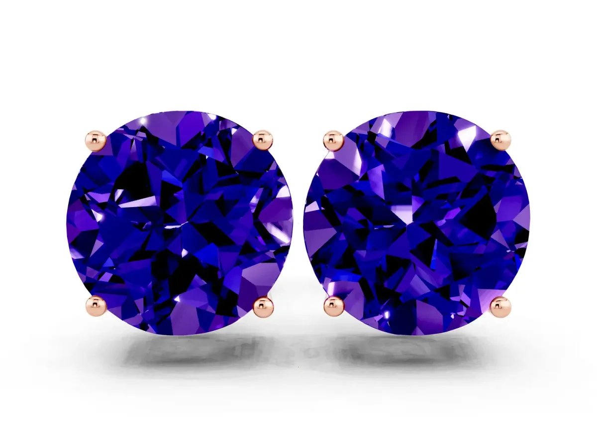 Round Cut Tanzanite Stud Earrings Rose gold