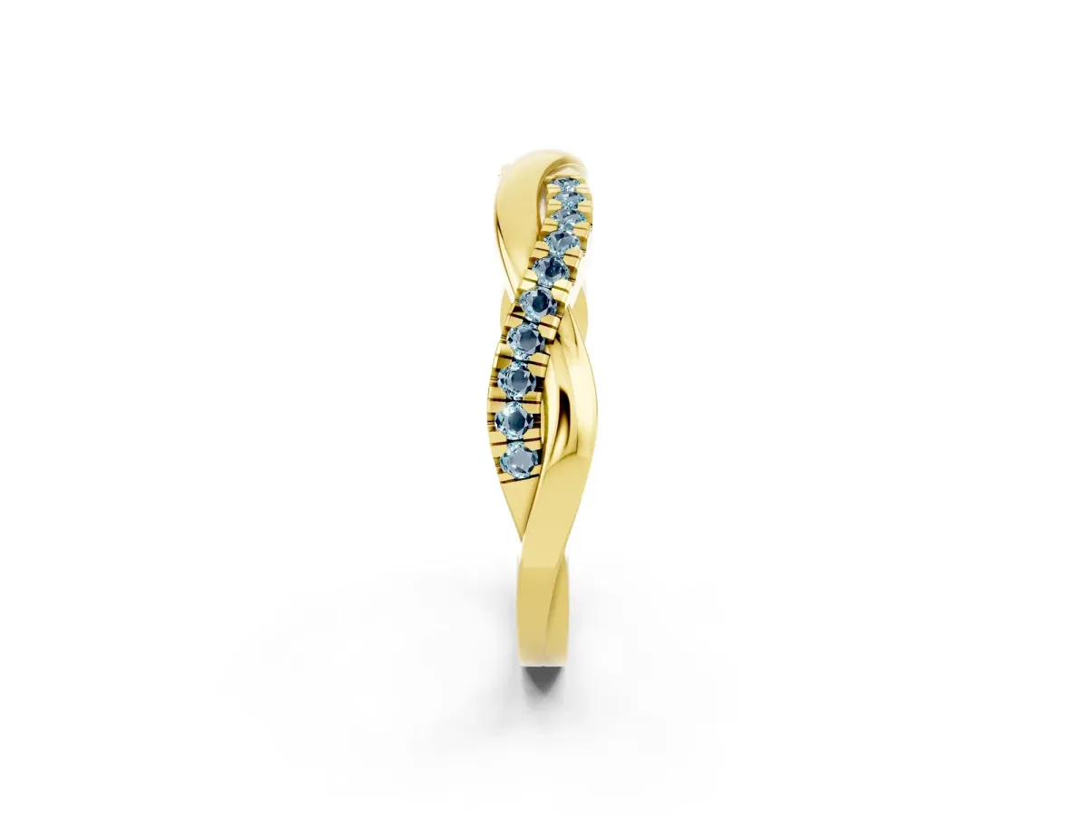 Round Aquamarine Twisted Infinity Band with Prong Setting Yellow gold