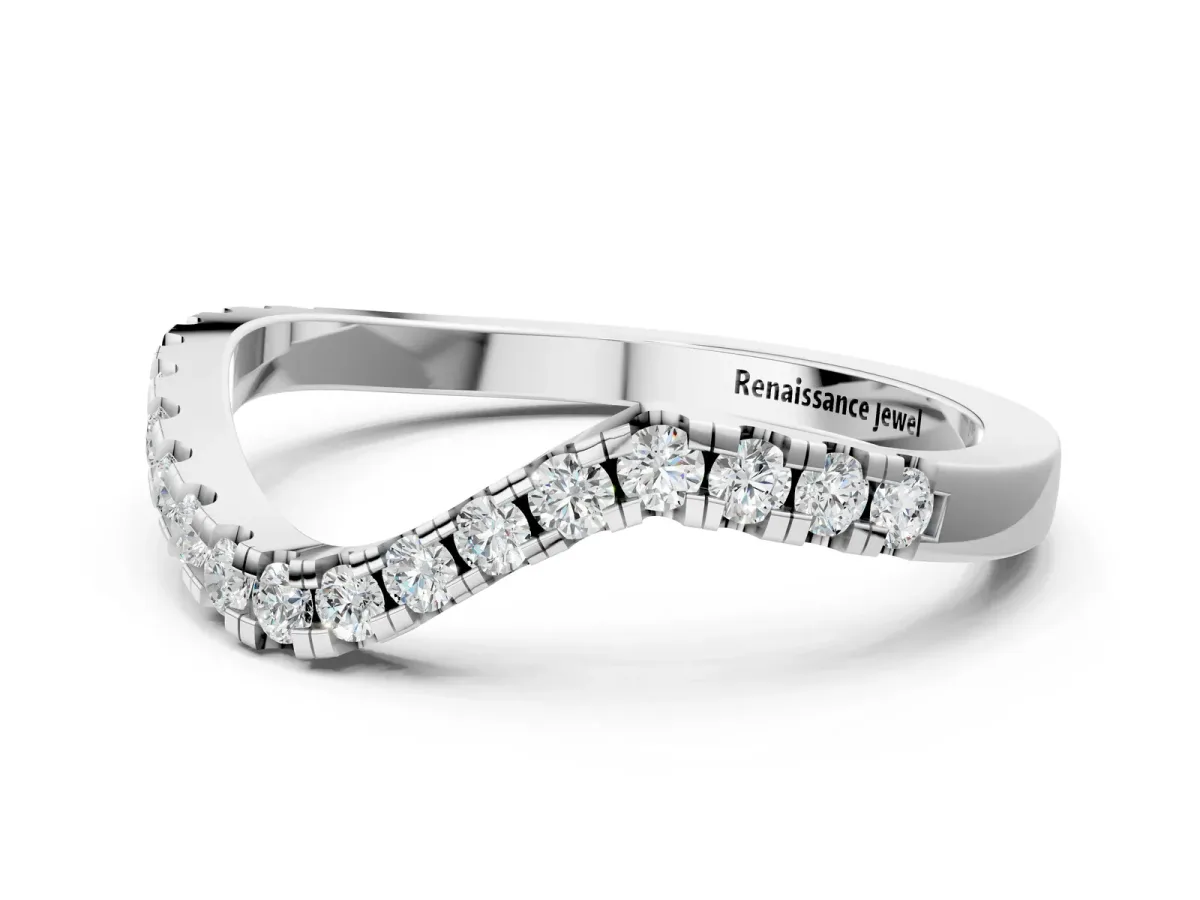 Round Diamond Pavé Wave Band with Shared Prong Setting Platinum
